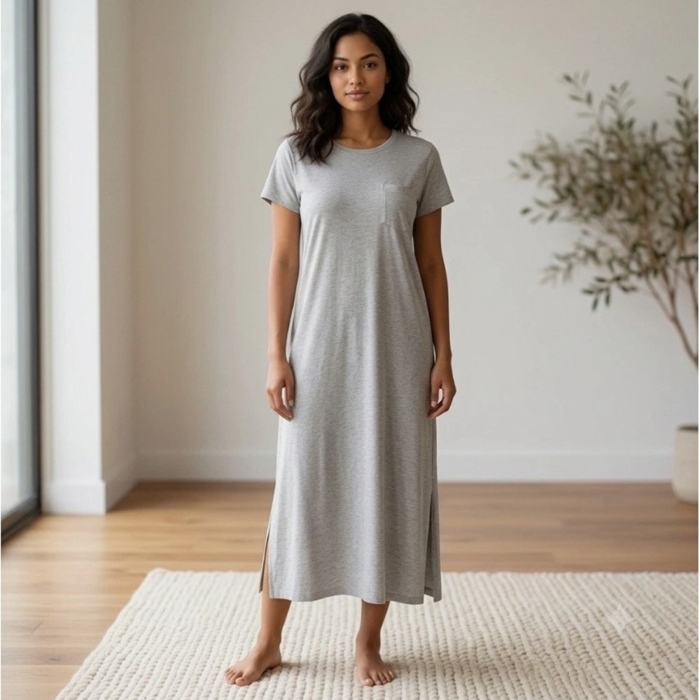 State Of Say Grey Heather Short Sleeve Soft T-Shirt Nightgown Small